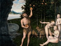 GG 716  GG 716, Lukas Cranach d.Ä. (1472-1553), Herkules raubt die Äpfel der Hesperiden (aus einer Serie der "Herkulesaufgaben"), Rotbuchenholz, 109,5 x 100 cm : Götter